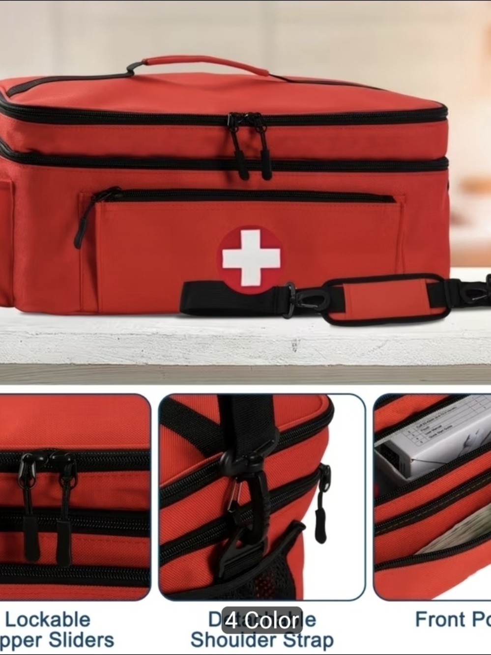 Red Medical First Aid Shoulder Bag - Emergency Kit Carrier